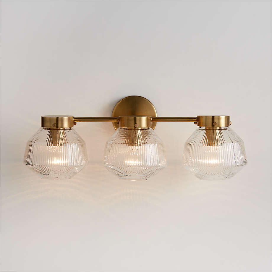 Aiden Ribbed Glass Brass 3-Bathroom Vanity Light Wall Sconce + Reviews | Crate & Barrel
