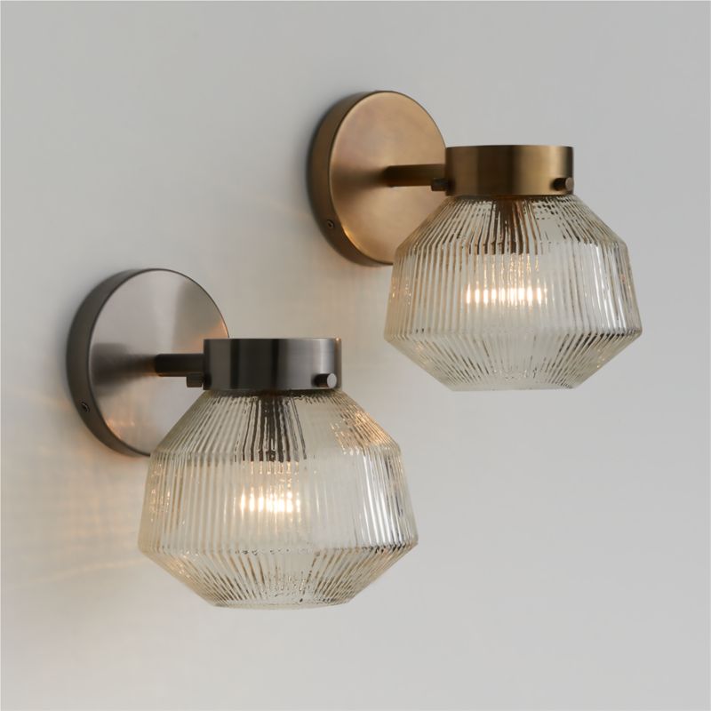 Aiden Ribbed Glass Brass Wall Sconce Light - image 3 of 10