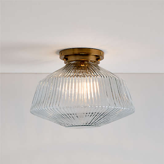 Aiden Ribbed Glass Brass Flush Mount Light