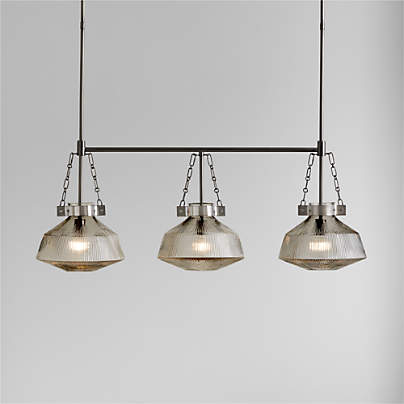 Aiden Ribbed Glass Light Pewter Linear Pendant