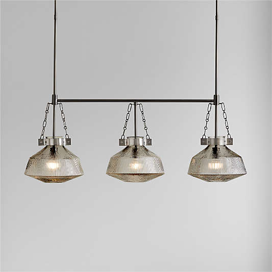 Aiden Ribbed Glass Light Pewter Linear Pendant