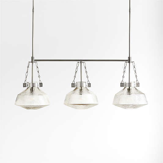 Aiden Ribbed Glass Light Pewter Linear Pendant