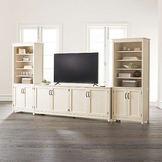 Ainsworth Cream 85" Media Center and Two 30" Towers with Glass/Wood Doors