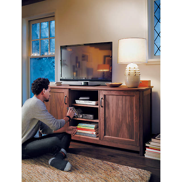 Ainsworth Walnut 64 Media Console With Glass Wood Doors Reviews Crate And Barrel