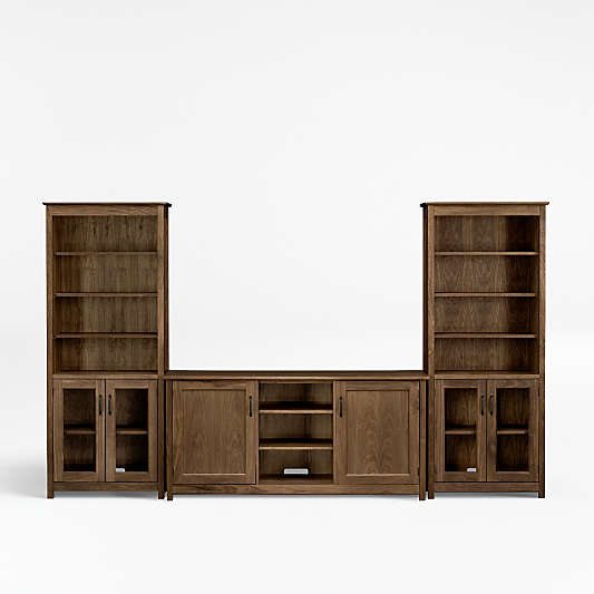 Ainsworth Walnut 64" Media Center and 2 Towers with Glass/Wood Doors