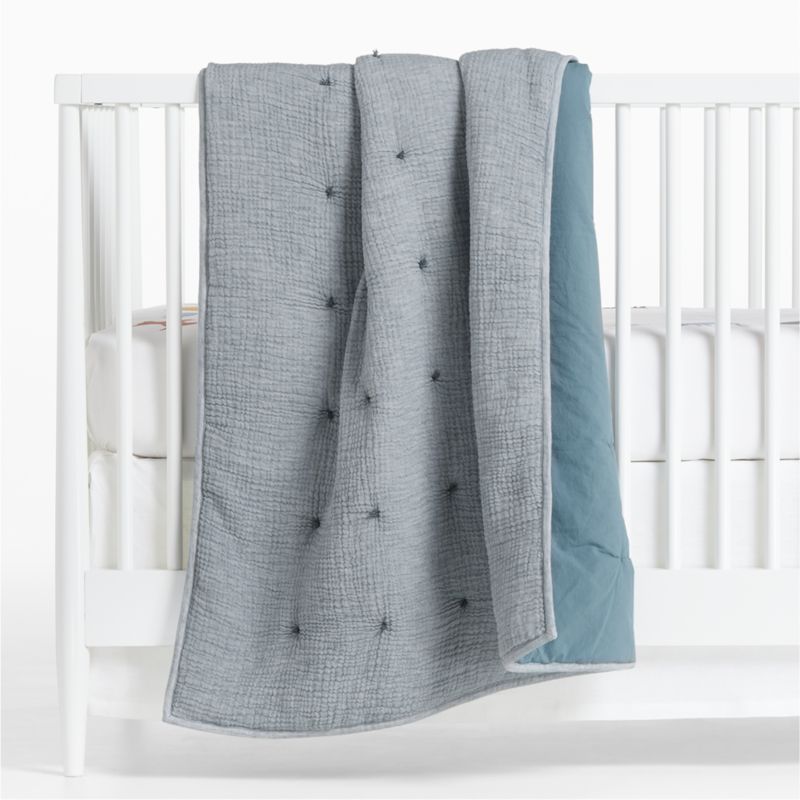 Viewing product image Aire Crinkle Blue Organic Cotton Baby Crib Quilt - image 1 of 9