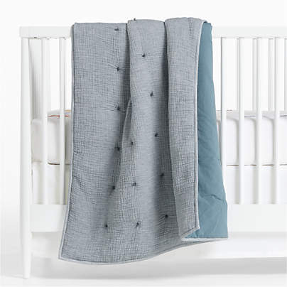 Aire Crinkle Blue Organic Cotton Baby Crib Quilt