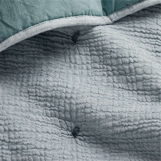 Aire Blue Crinkle Hand-Quilted Organic Cotton Baby Crib Quilt
