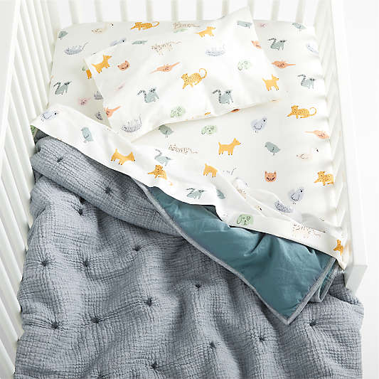 Aire Crinkle Blue Organic Cotton Baby Crib Quilt