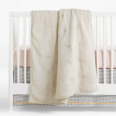 Aire Crinkle Stone Tan Organic Cotton Baby Crib Quilt