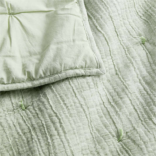 Aire Muted Teal Crinkle Hand-Quilted Organic Cotton Baby Crib Quilt Bedding Set