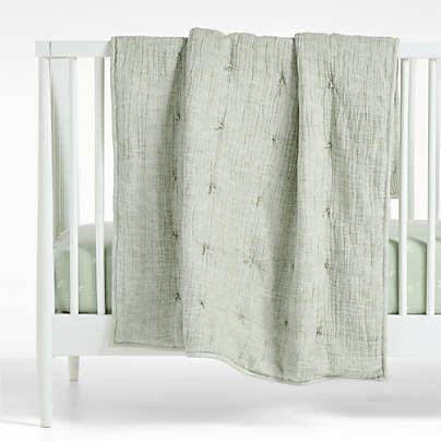 Aire Muted Teal Crinkle Hand-Quilted 100% Organic Cotton Baby Crib Quilt