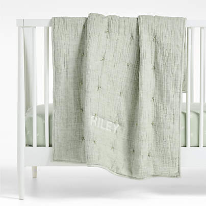 Aire Muted Teal Crinkle Hand-Quilted 100% Organic Cotton Baby Crib Quilt