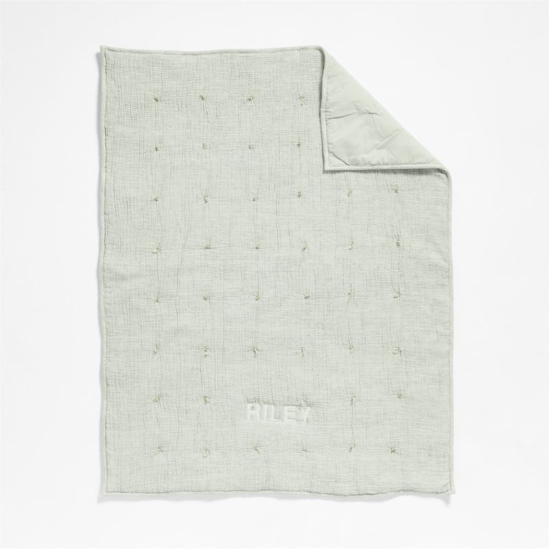 Aire Muted Teal Crinkle Hand-Quilted Organic Cotton Baby Crib Quilt - image 1 of 5