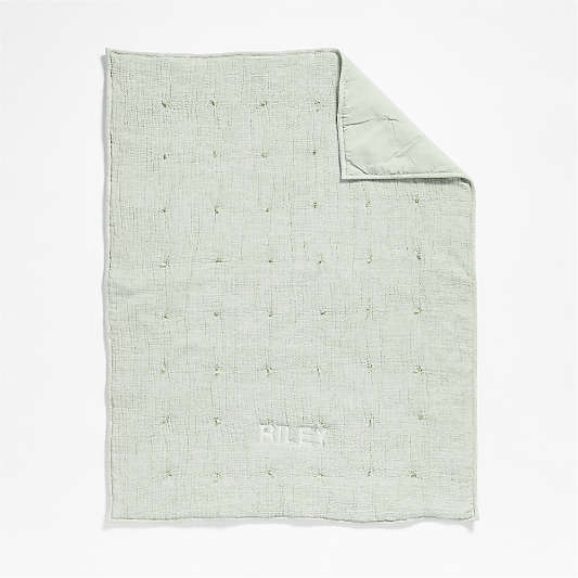 Aire Muted Teal Crinkle Hand-Quilted Organic Cotton Baby Crib Quilt