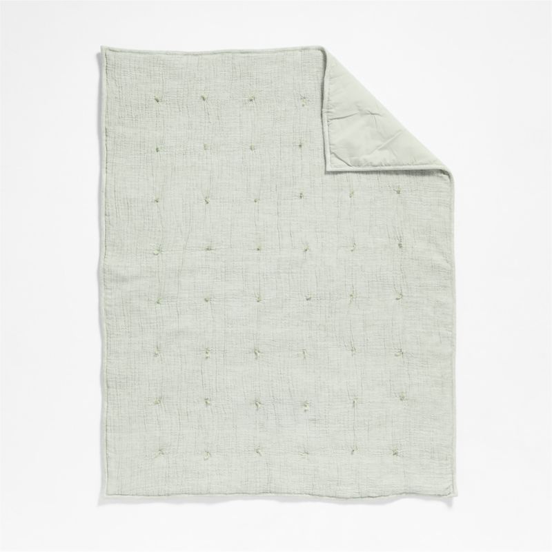 Aire Muted Teal Crinkle Hand-Quilted Organic Cotton Baby Crib Quilt - image 2 of 5