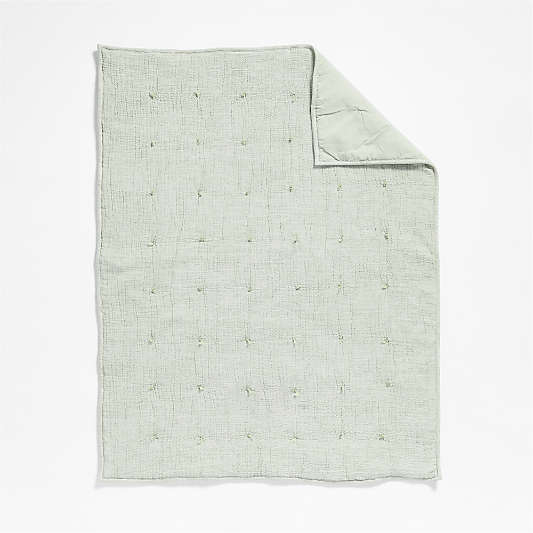 Aire Muted Teal Crinkle Hand-Quilted Organic Cotton Baby Crib Quilt