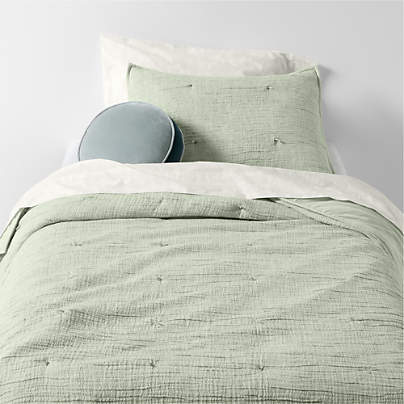 Aire Crinkle Muted Teal Hand-Quilted Kids Twin Comforter