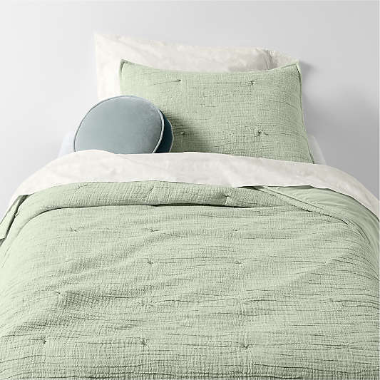 Aire Crinkle Muted Teal Hand-Quilted Kids Comforter Bedding Set