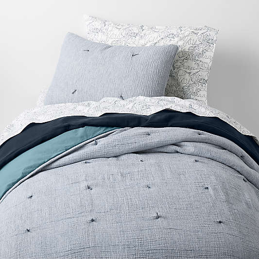 Aire Crinkle Blue Hand-Quilted Organic Cotton Kids Twin Quilt