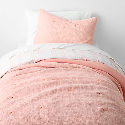 Aire Crinkle Pink Hand-Quilted Organic Cotton Kids Twin Comforter