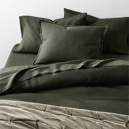 Aire Natural EUROPEAN FLAX ™-Certified Linen Ficus Green King Pillowcases, Set of 2
