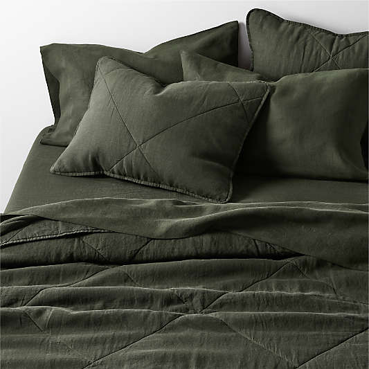 Aire Natural European Linen Ficus Green Full/Queen Quilt
