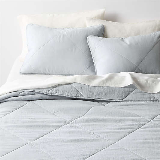 Aire Natural European Linen Mist Blue Standard Quilted Bed Pillow Sham