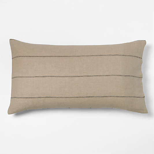 Aire Natural European Linen Pinstripe Arcadia Tan and Midnight Navy Blue Reversible Grid King Bed Pillow Sham