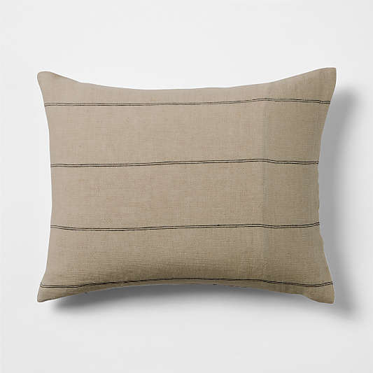 Aire Natural European Linen Pinstripe Arcadia Tan and Midnight Navy Blue Reversible Grid Bed Pillow Sham