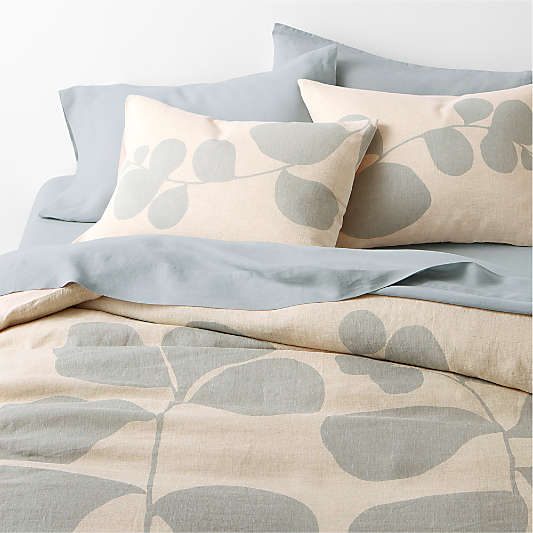 Aire Natural European Linen Mist Blue Botanical Duvet Cover