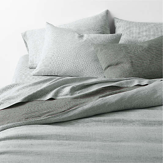 Aire Natural EUROPEAN FLAX ™-Certified Linen Burnt Green Reversible Grid Duvet Cover