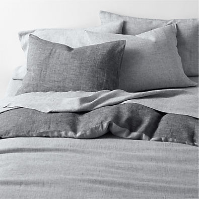 View Aire Natural European Linen Midnight Navy Blue Reversible Grid King Duvet Cover details