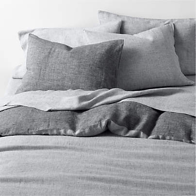 Aire Natural EUROPEAN FLAX â„¢-Certified Linen Midnight Navy Blue Reversible Grid Full/Queen Duvet Cover