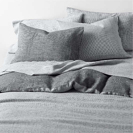 Aire Natural EUROPEAN FLAX ™-Certified Linen Midnight Navy Blue Reversible Grid King Bed Pillow Sham