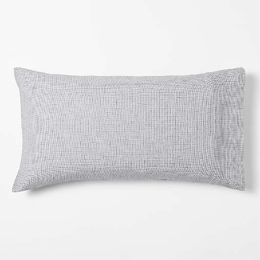 Aire Natural European Linen Midnight Navy Blue Reversible Grid King Bed Pillow Sham