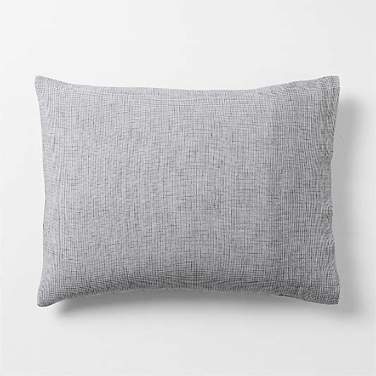 Aire Natural European Linen Midnight Navy Blue Reversible Grid Bed Pillow Sham