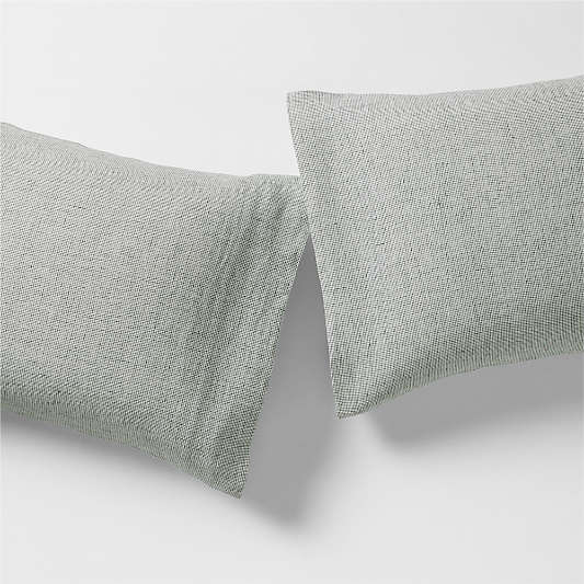Aire Natural European Linen Burnt Green Grid Pillowcases, Set of 2