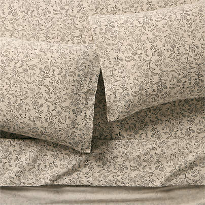 Aire Natural EUROPEAN FLAX ™-Certified Linen Ditsy Floral Natural Beige King Bed Sheet Set