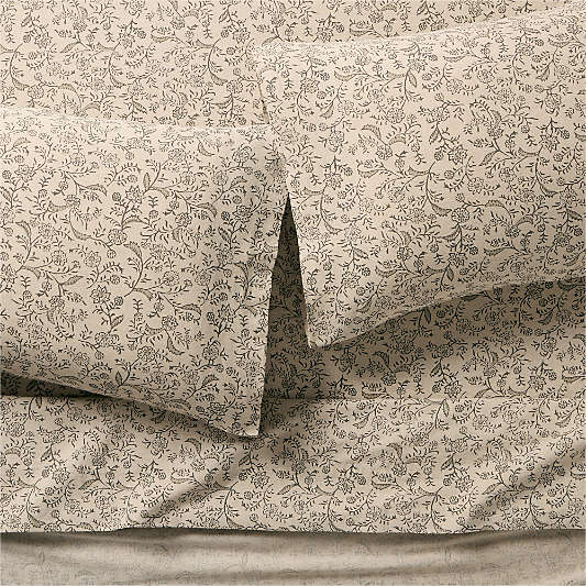Aire Natural European Linen Ditsy Floral Natural Beige Bed Sheet Set