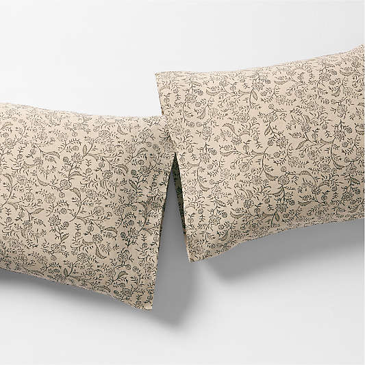 Aire Natural EUROPEAN FLAX ™-Certified Linen Ditsy Floral Natural Beige King Pillowcases, Set of 2