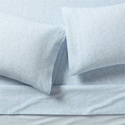 Aire Natural EUROPEAN FLAX ™-Certified Linen Ditsy Floral Pale Blue King Bed Sheet Set