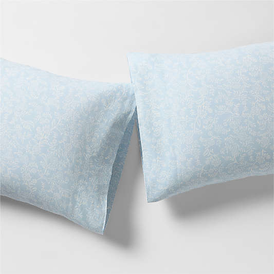 Aire Natural EUROPEAN FLAX â„¢-Certified Linen Ditsy Floral Pale Blue Pillowcases, Set of 2