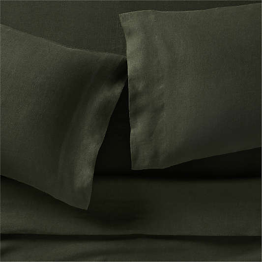Aire Natural EUROPEAN FLAX ™-Certified Linen Ficus Green Queen Bed Sheet Set