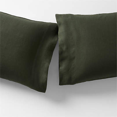 Aire Natural EUROPEAN FLAX ™-Certified Linen Ficus Green Standard Pillowcases, Set of 2
