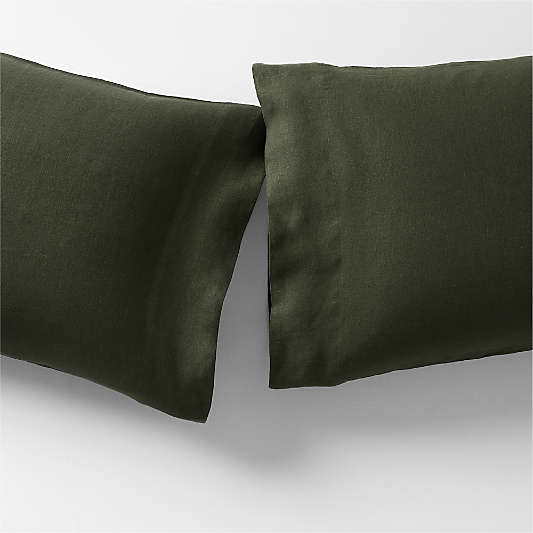 Aire Natural EUROPEAN FLAX â„¢-Certified Linen Ficus Green Standard Pillowcases, Set of 2
