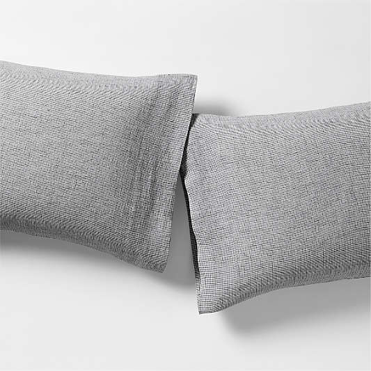 Aire Natural EUROPEAN FLAX ™-Certified Linen Midnight Navy Blue Grid Standard Pillowcases, Set of 2