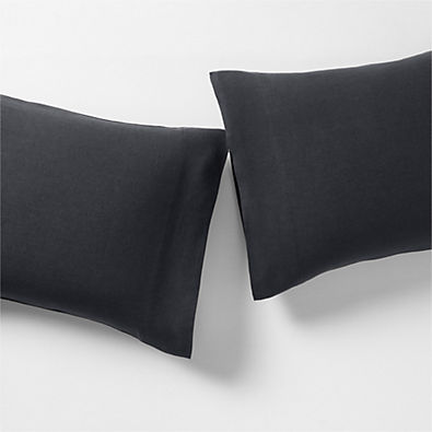 View Aire Natural European Linen Midnight Navy Blue King Pillowcases, Set of 2 details
