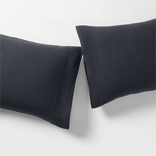Aire Natural EUROPEAN FLAX â„¢-Certified Linen Midnight Navy Blue Pillowcases, Set of 2