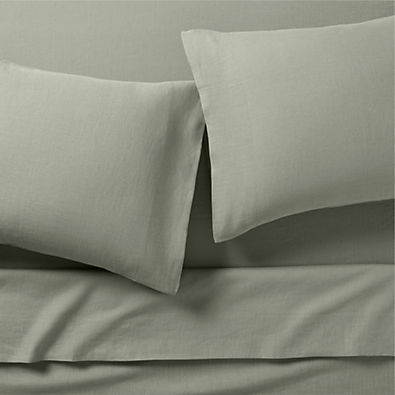 View Aire Natural European Linen Shadow Sage Green Queen Bed Sheet Set details